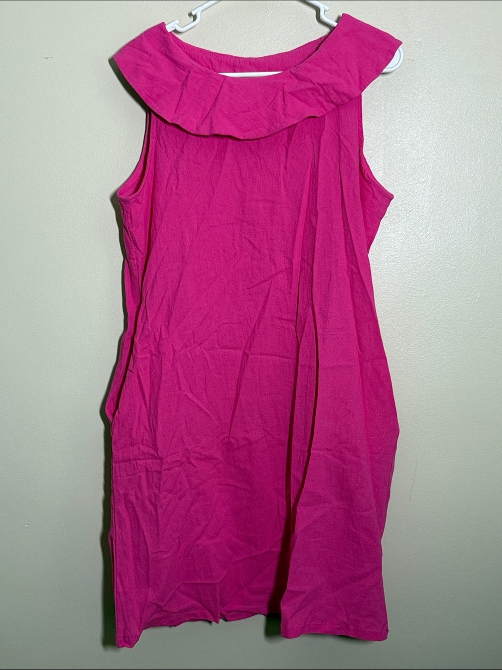 Unbranded Pink Fushia Ruffle Neck Mini Preppy Dress with Pockets Medium